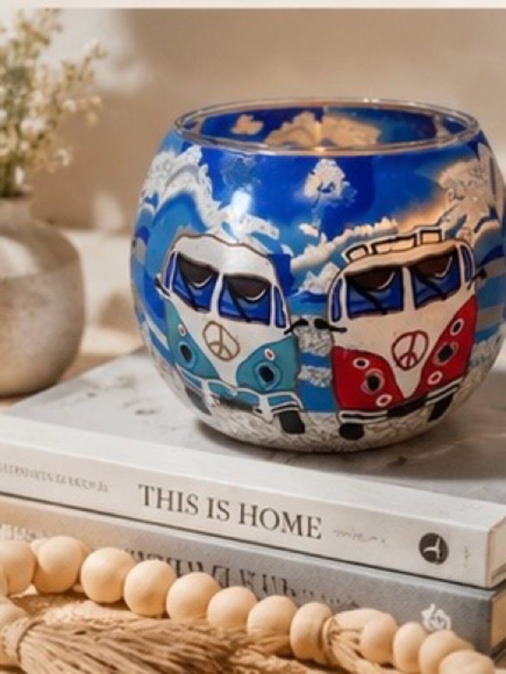 Benaya Hand Crafted VW Bus Glass Candle Holder Boho Hippie Decor